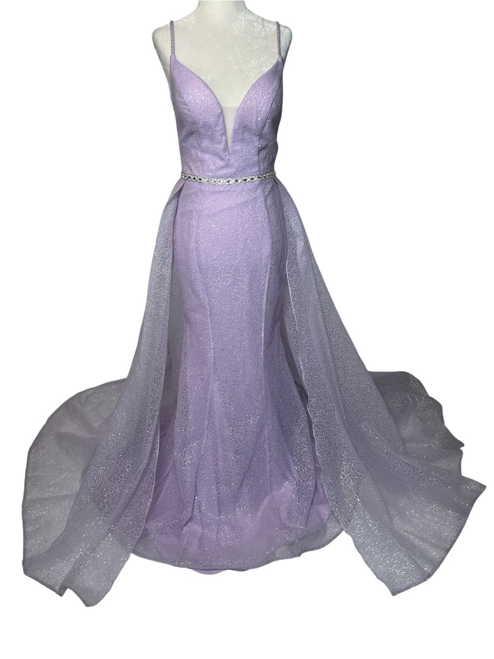 Colette Mon Cheri CL12039 Sparkly Lilac Prom Formal Gown With Train Size 4